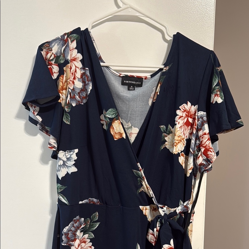 Floral Wrap Dress - Navy